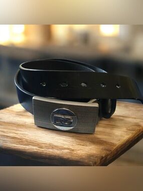 Vintage Dolce & Gabbana Black Leather Belt with Silver Logo Buckle